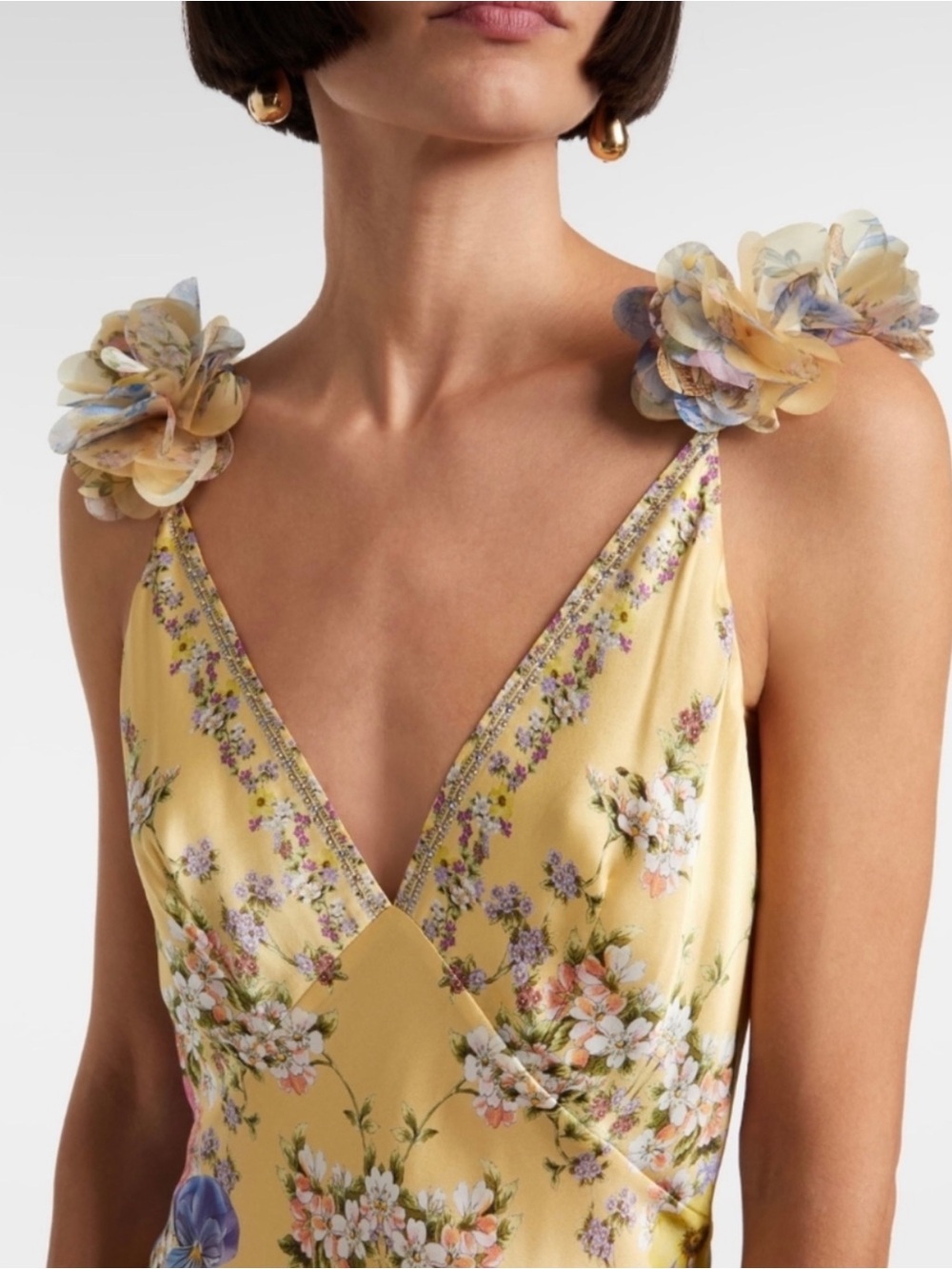 CAMILLA Bias Floral Frill Rosette Yellow Slip Dress Size Small - Picture 2 of 13